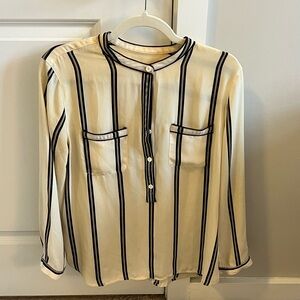 LOFT Cream and Black Button-Down Blouse